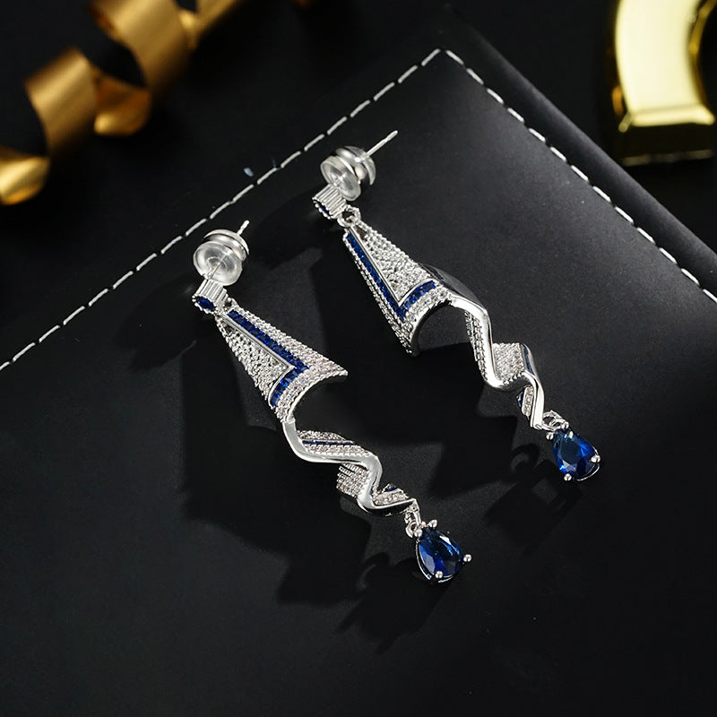 Wholesale  Retro Satin Style Earrings  Blue Green Elegant Earrings
