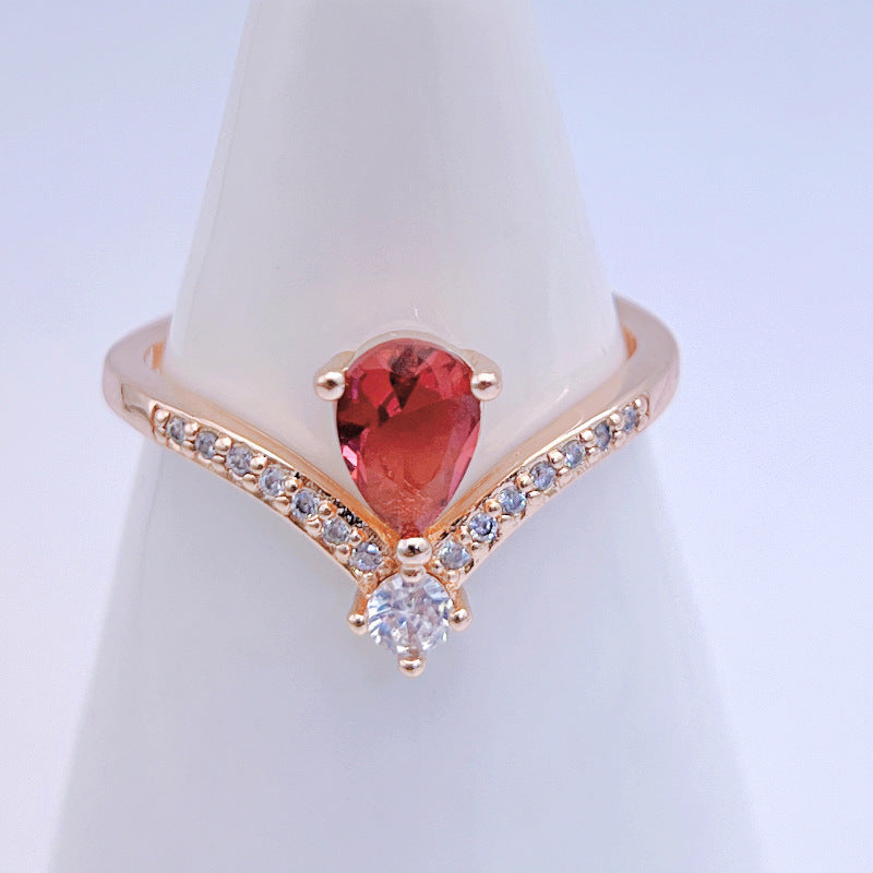 Wholesale Light Luxury Pomegranate Red V-shaped Copper Rings ACC-RS-YXY012