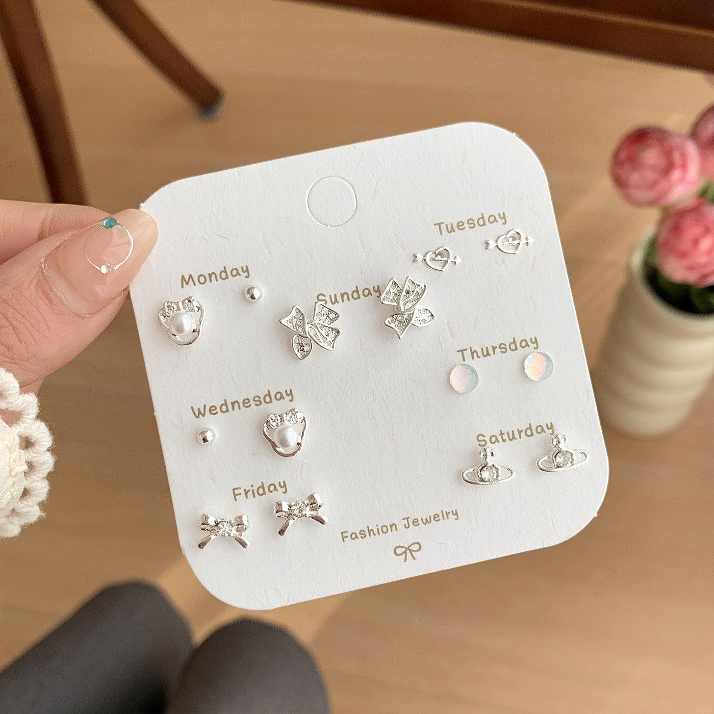 Wholesale Silver zircon butterfly flower star earring set