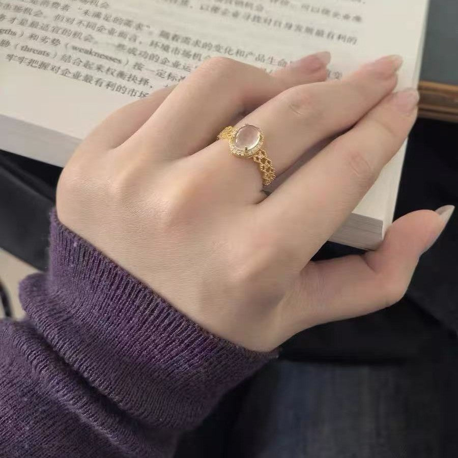 Wholesale Geometric Imitation Chalcedony Ring Boutique Resale Fashion Accessory Adjustable Opening Copper Zircon Jewelry