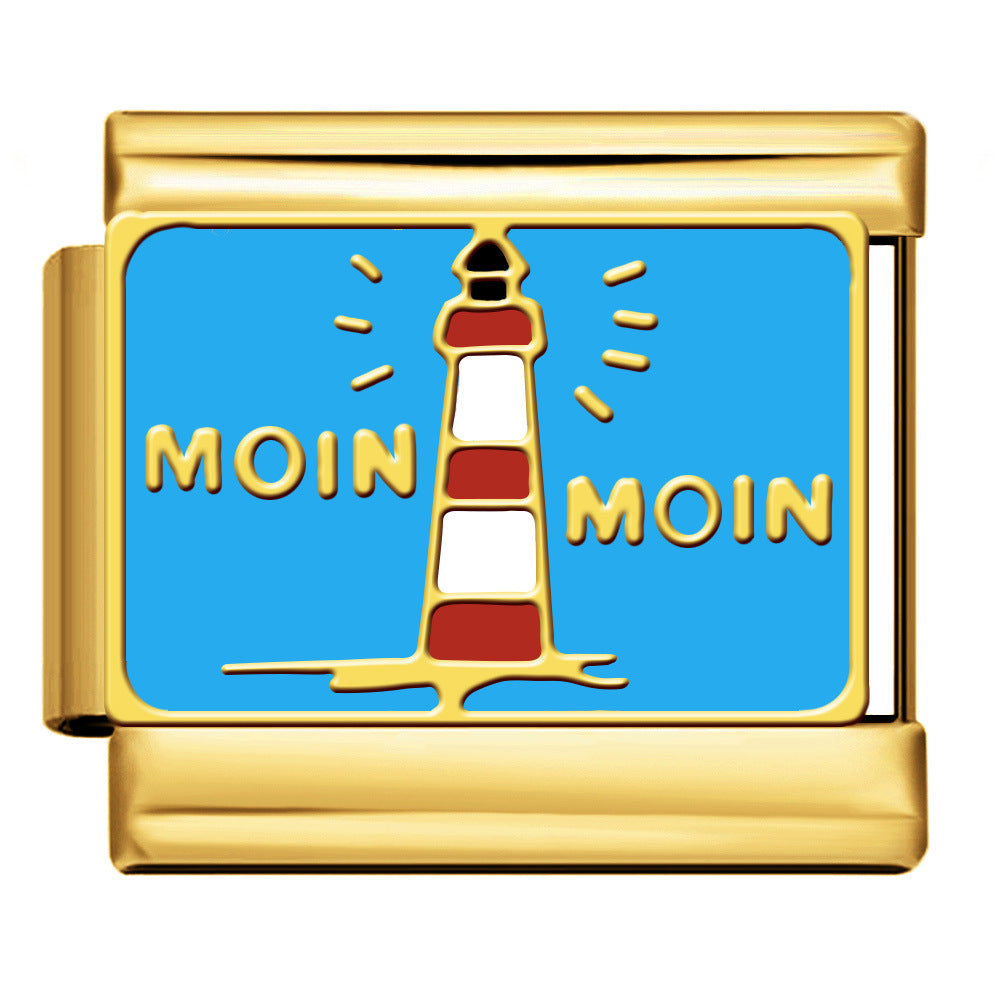 Wholesale   Italian Charm Bracelet 9mm DIY gold-plated oil-spliced Creative Stainless Steel Composable Bracelet