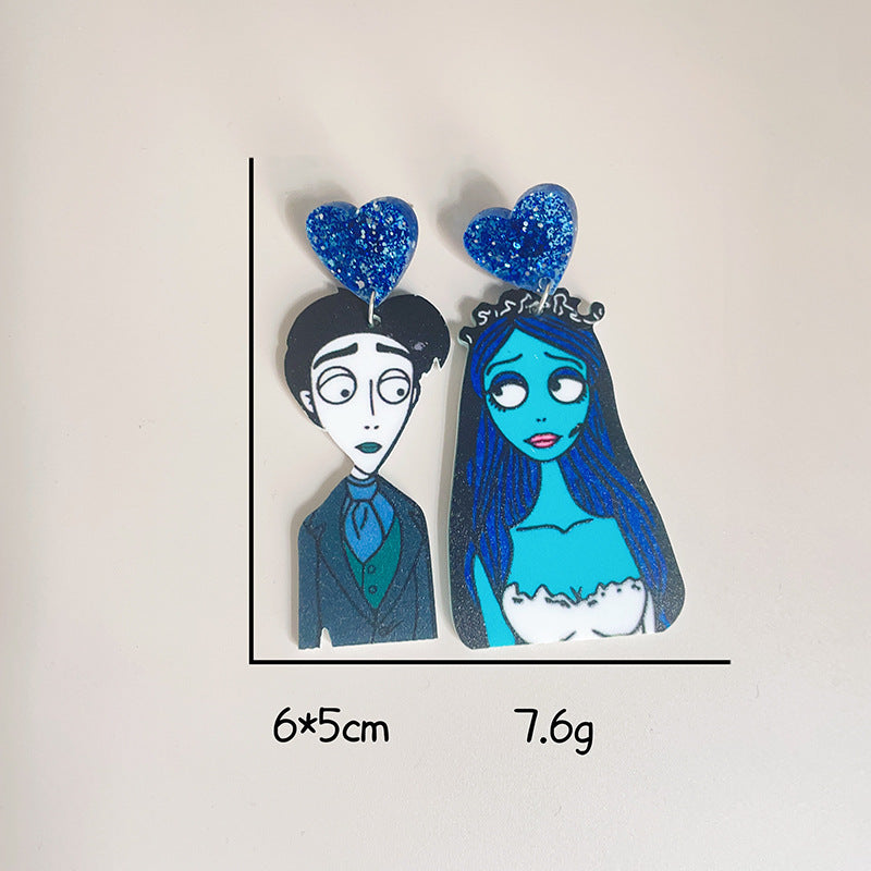 Wholesale Halloween Ghost Bride Creative Acrylic Asymmetric Earrings