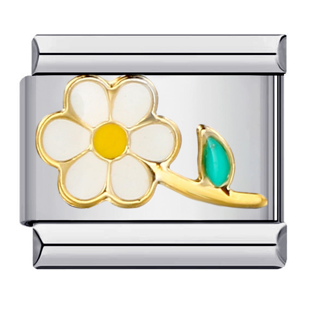 Wholesale flower series titanium steel bracelet welding pattern oil drop DIY Italian module Charms