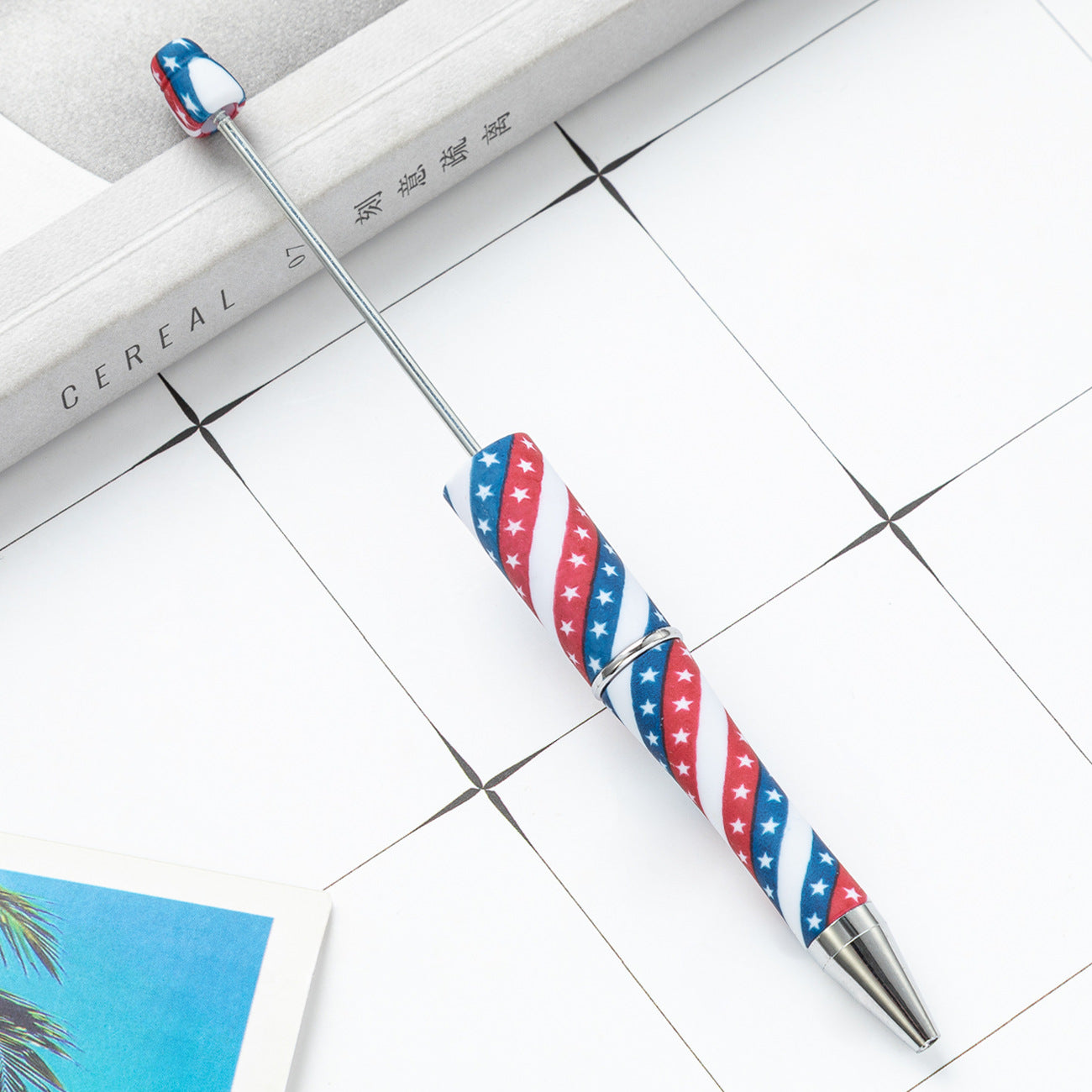 Wholesale Beadable Pens Independence Day Flag Print Plastic Pen DIY for Beaded