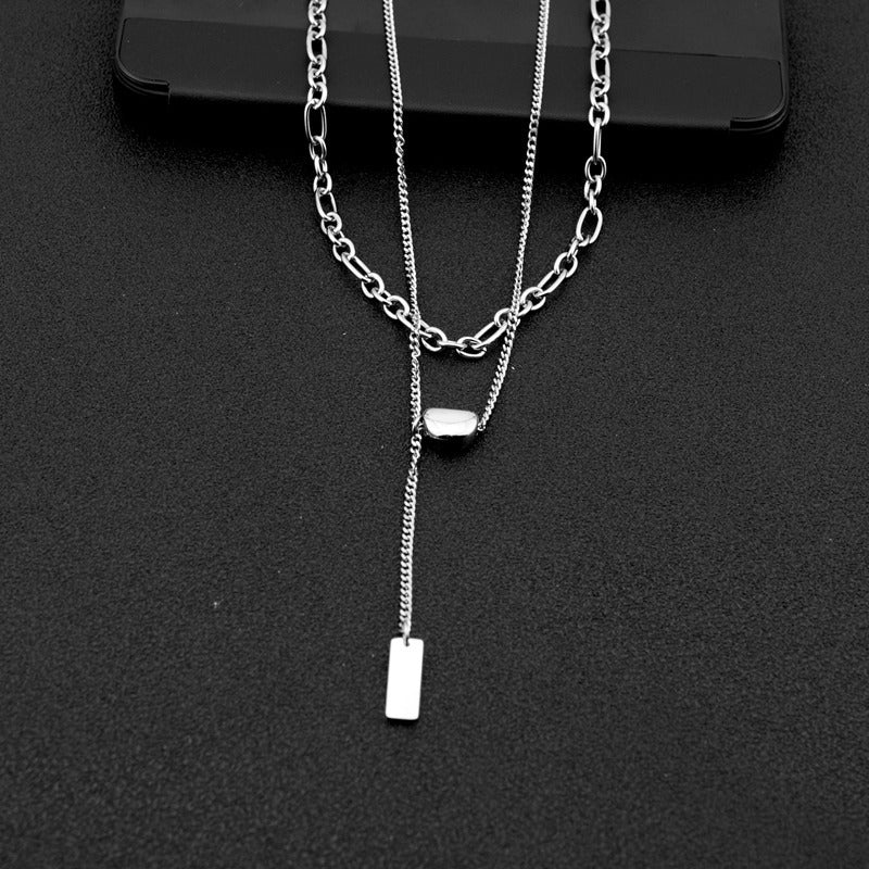 Wholesale 6pcs Doudou Double Layer Overlapping Tassel Titanium Steel Necklace