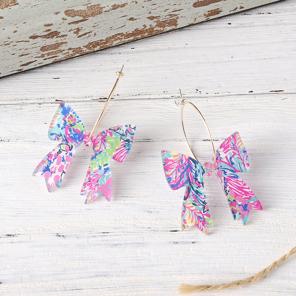 Wholesale Colored Leaves Flowers Bohemian Bow Pendant Earrings