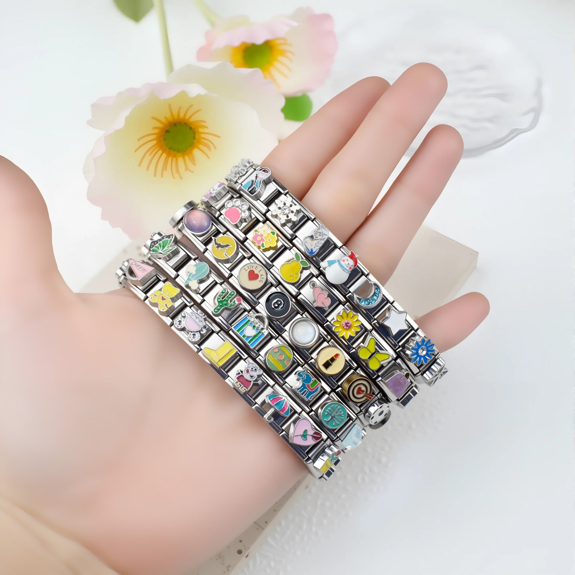 Wholesale 5pcs/pack Cartoon Italian Charms Single Section Creative Stainless Steel Composable Bracelet