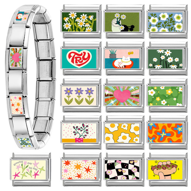 Wholesale Green Floral Heart Animal DIY Modular Bracelet Stainless Steel Electroplated Fashion Accessory
