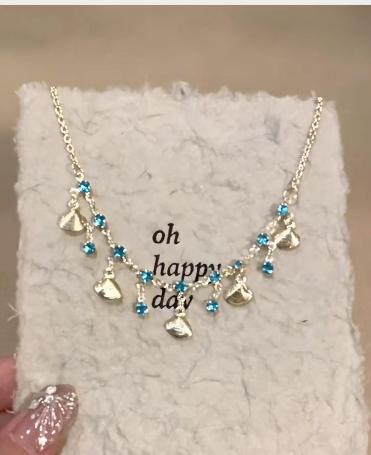 Wholesale Vacation Style Shell Pearl Layered Necklace With Blue Rhinestone Pendant Fashion Jewelry Accessory Gift