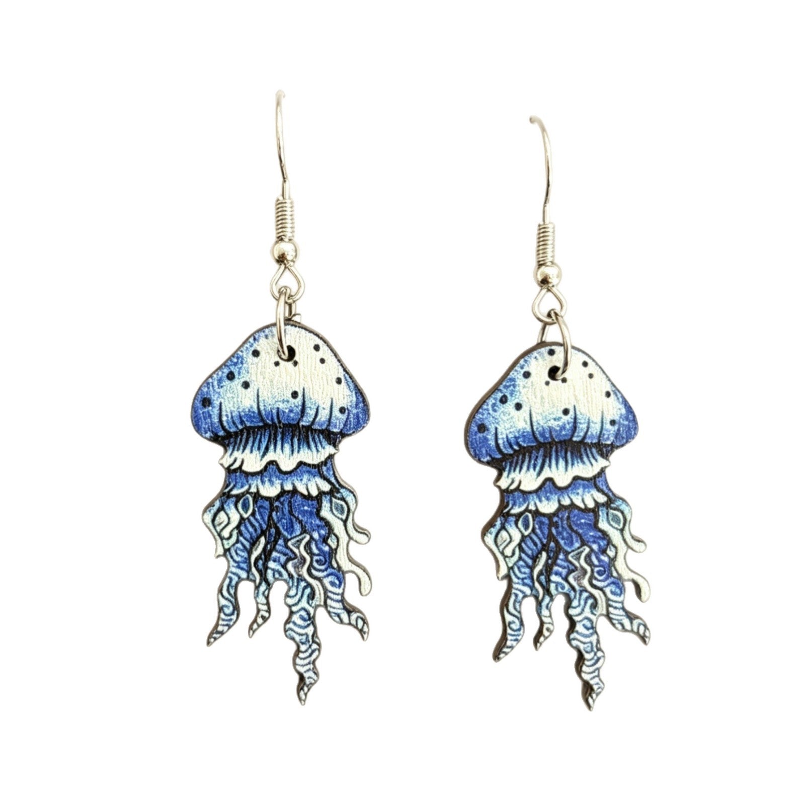 Wholesale Vintage Wooden Earrings Blue White Jellyfish Ocean Gradient Boutique Resale