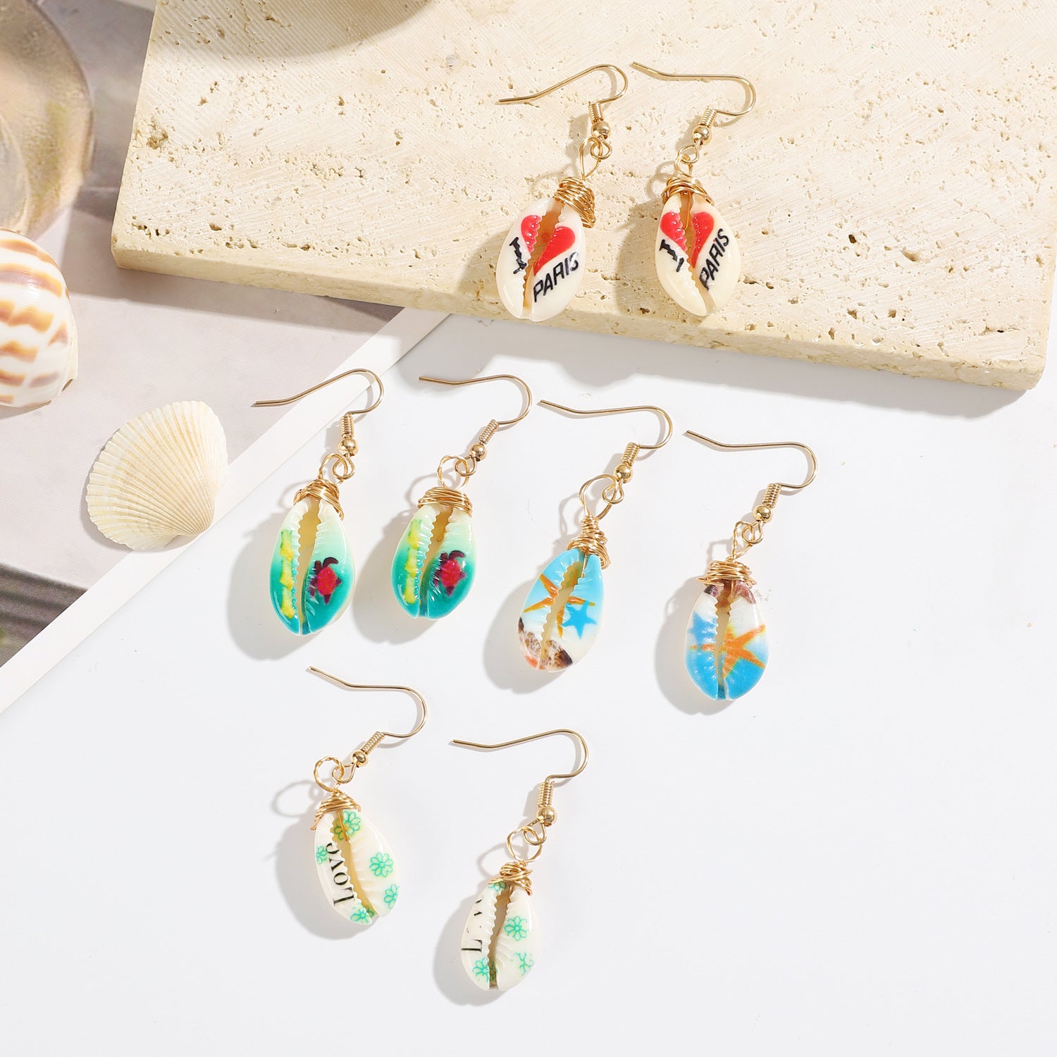 Wholesale Beach Style Printed Shell Earrings ACC-ES-MY017