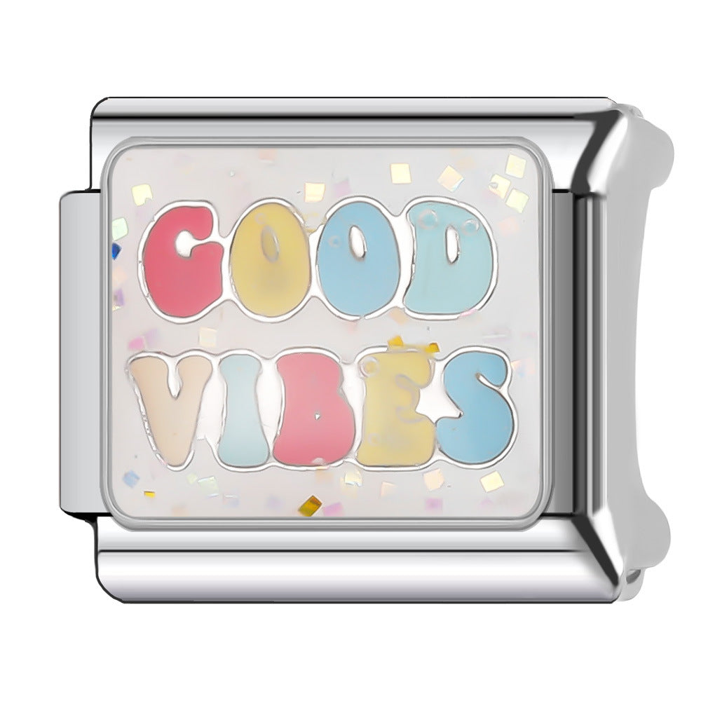 Wholesale Italian Charm Bracelet 9mm DIY Splicing English Short Sentence Series Stainless Steel Composable Bracelet