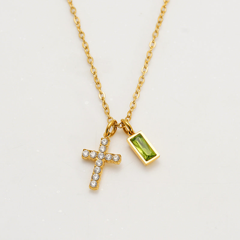 Wholesale Stainless steel December birthstone cross necklace