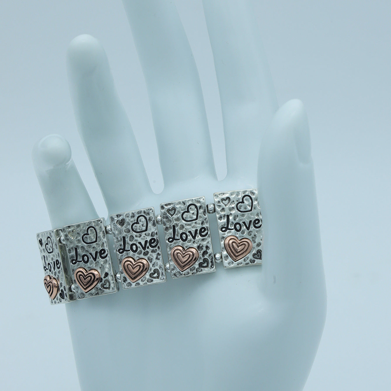 Wholesale Retro Square Heart-Shaped Clover Pattern Bracelet Elastic Beaded Zinc Alloy Fashion Accessory