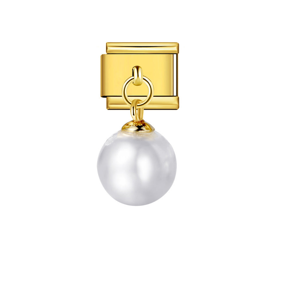 Wholesale Golden Fish Tail Shell Pearl Italian Modular Bracelet Component Stainless Steel Fashion Accessory