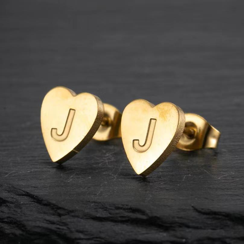 Wholesale Love Earrings English Letters Retro Gold and Silver Earrings Heart Earrings Titanium Steel ACC-ES-FaDiniya001