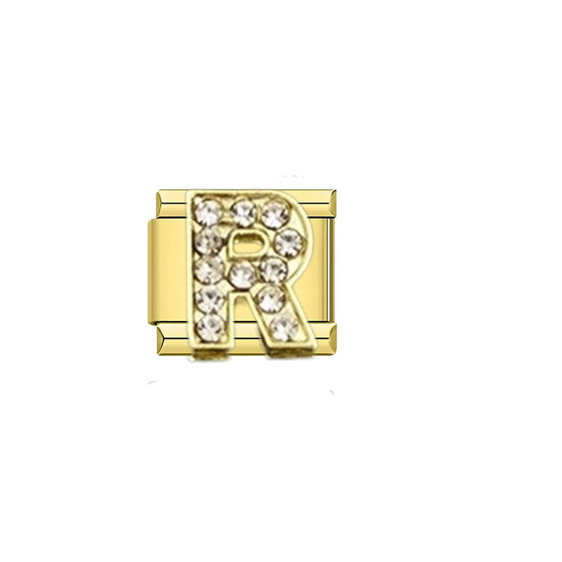 Wholesale Cross-Border Popular Fashion Rhinestone 26-Letter English Alphabet Series Italian Modular DIY Stainless Steel Bracelet Accessories