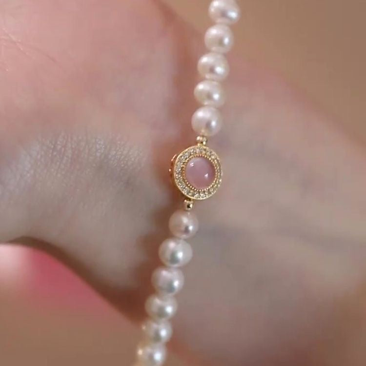 Wholesale French Style Pink Imitation Pearl Heart Beaded Bracelet Fashion Jewelry Accessory Boutique Resale Gift