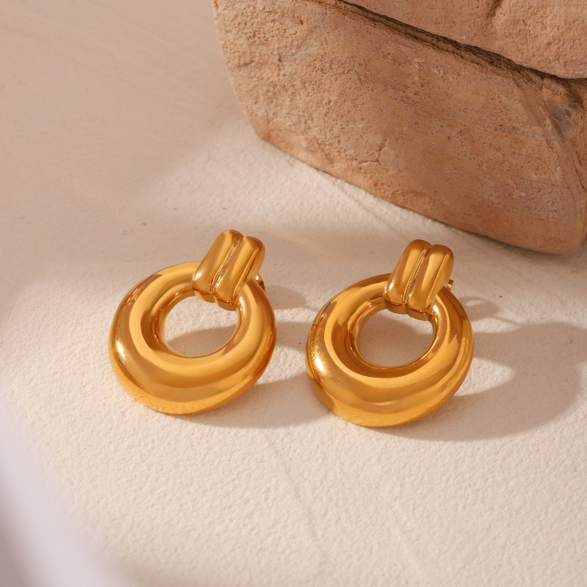 Wholesale  earrings 18K gold hollow stainless steel round ball earrings