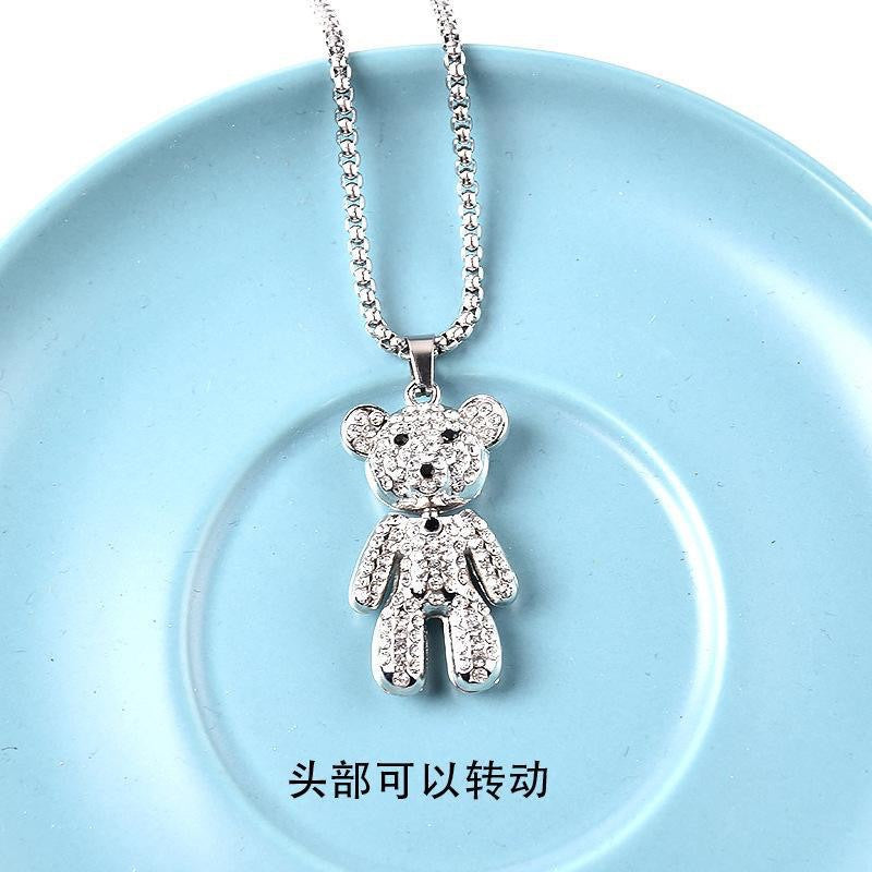 Wholesale Cute Bear Pendant Necklace Trendy Diamond Cut Zinc Alloy Jewelry for Women