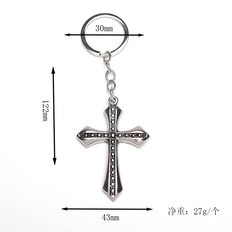 Wholesale Retro Flame Cross Alloy Keychain Silver Tone Electroplated Trendy Car Key Accessory Gift Resale