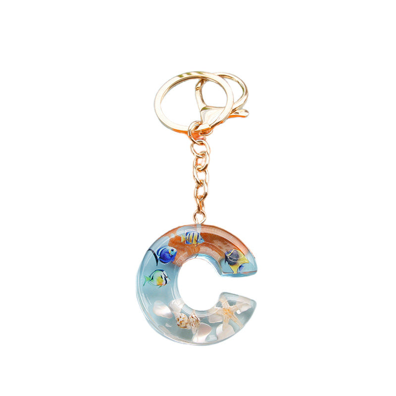 Wholesale Ocean tropical fish 26 English letters epoxy resin keychain