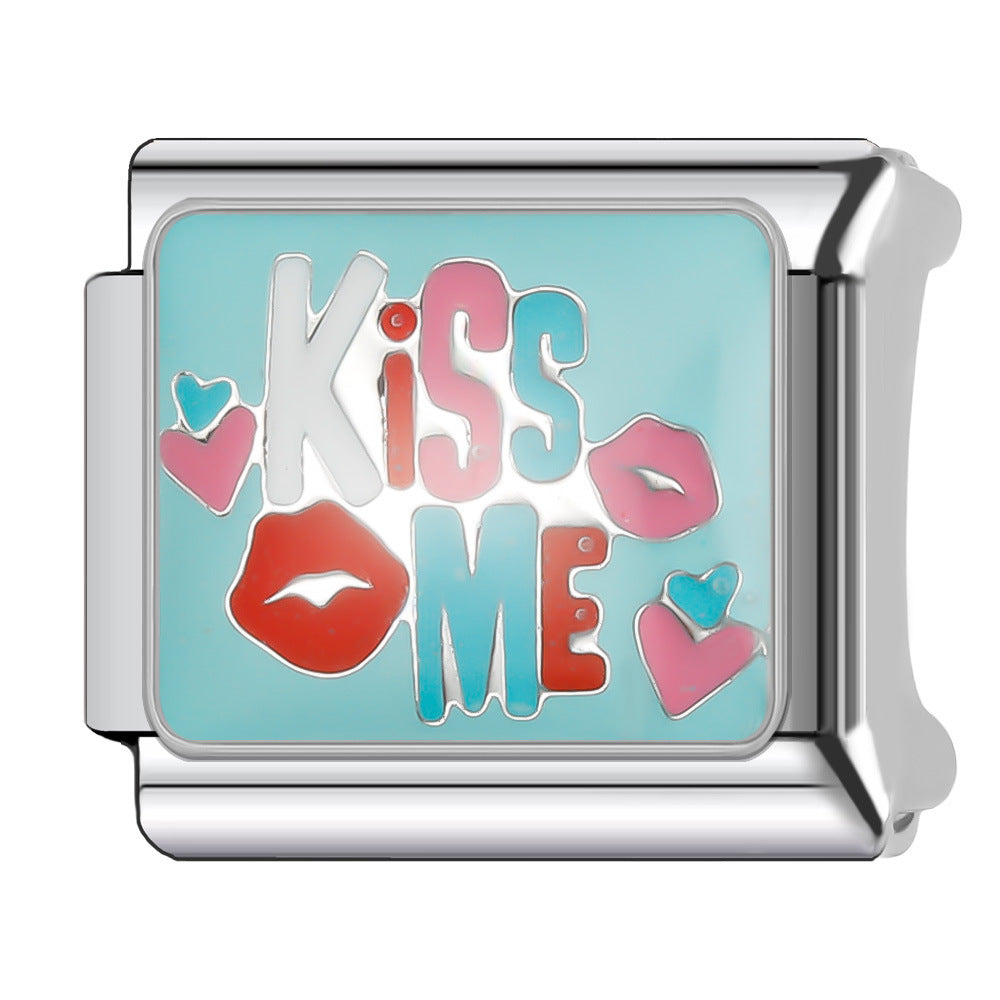 Wholesale Italian Charm Bracelet 9mm DIY Splicing English Series Cute Cartoon Stainless Steel Composable Bracelet