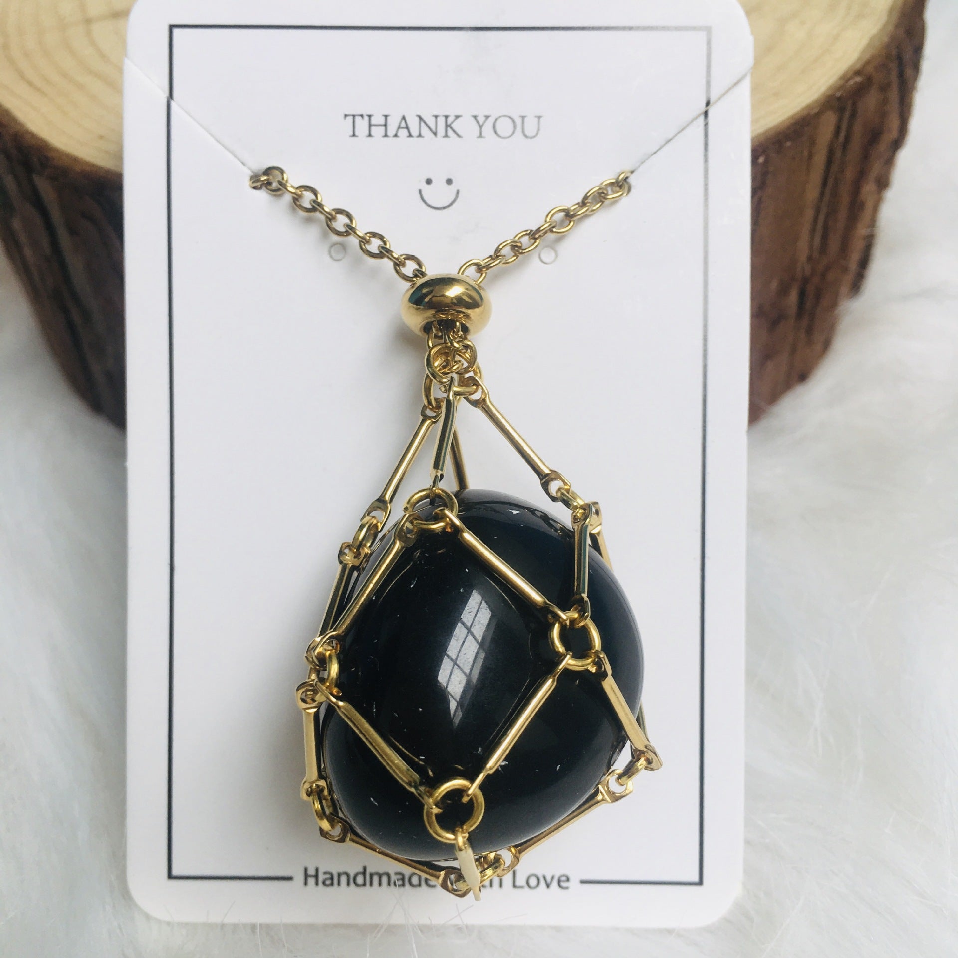 Wholesale Natural Crystal Net Bag Metal Bamboo Necklace Braided Pendant Crystal Mesh Bag ACC-NE-RongGuan009