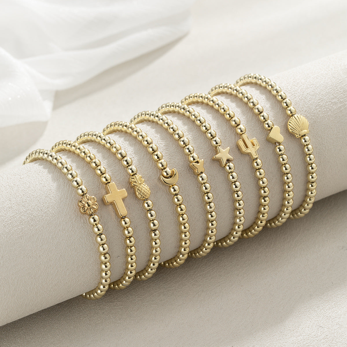 Wholesale  Turquoise Cross Pearl Beaded Elastic Ladies Bracelet