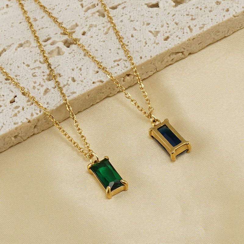 Wholesale titanium steel square zircon necklace