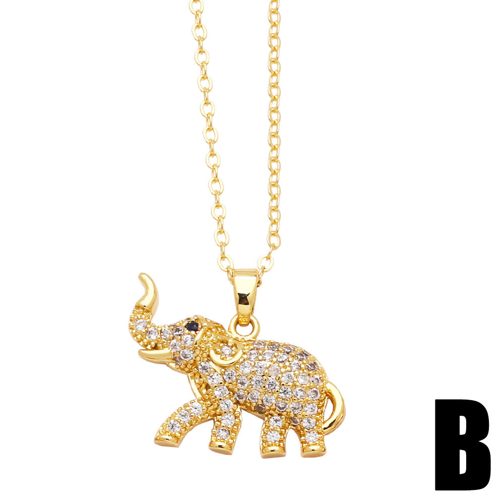 Wholesale Elephant Copper Set Zircon Gold Plated Necklace ACC-NE-AS004