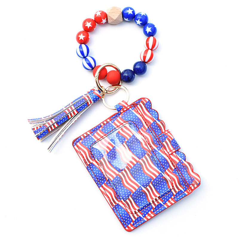 Wholesale Leopard Plaid Western Style Card Holder Silicone Beaded Wristlet Keychain ACC-KC-QiuXue011