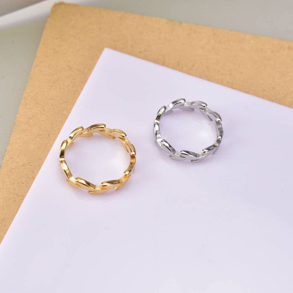 Wholesale Titanium steel hollow leaves wheat ear flower ring