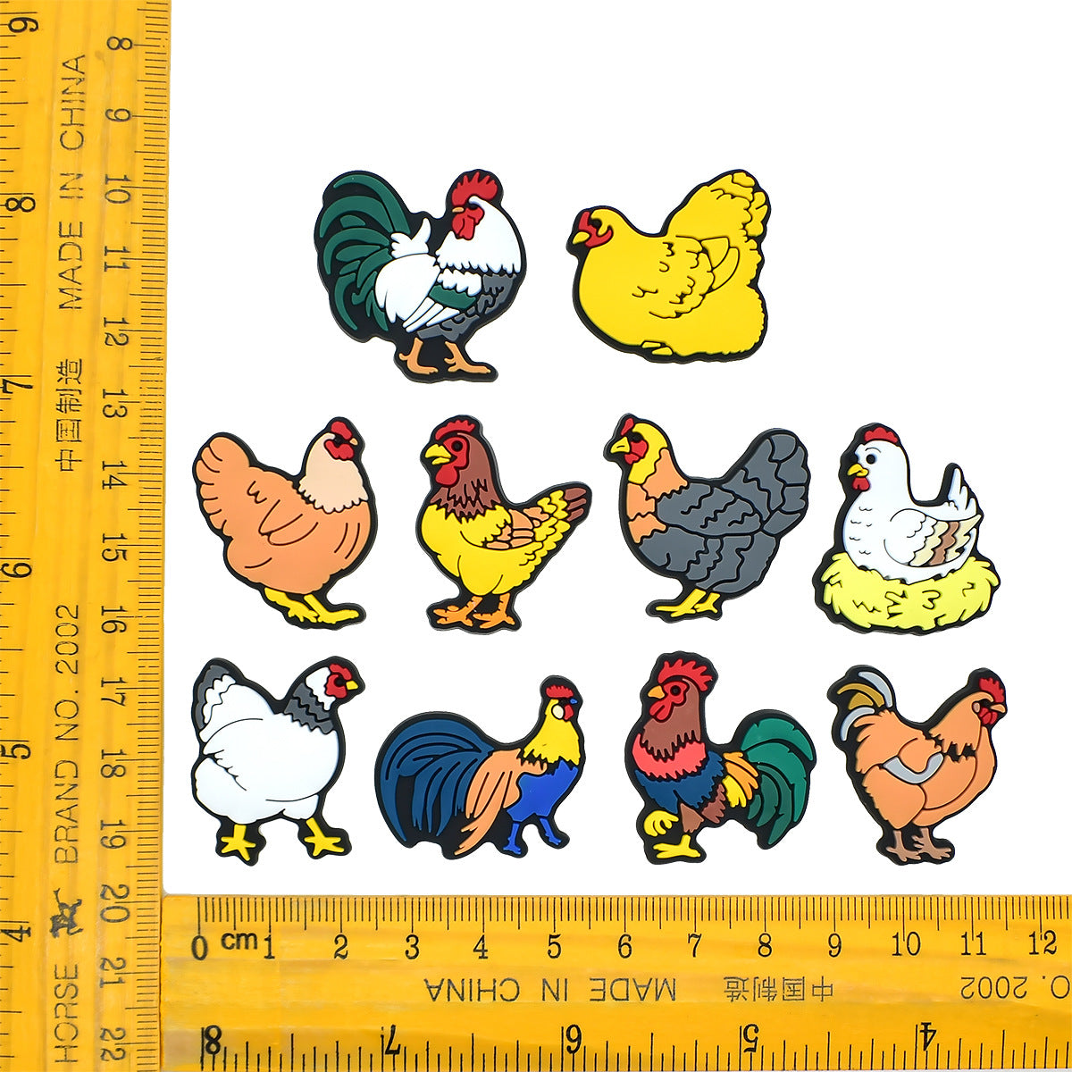 Wholesale Random 100pcs Rooster and Hen   PVC Soft Rubber Shoe Buckle Decoration