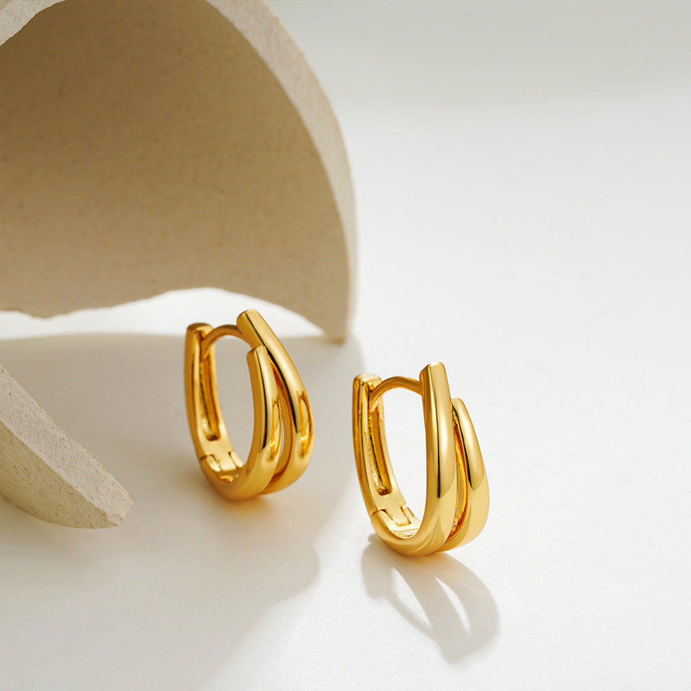 Wholesale  U-shaped 18K gold and silver double color earrings