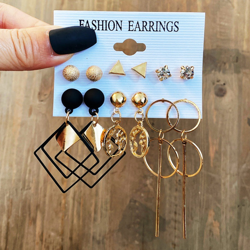 Wholesale diamond geometric alloy earrings set