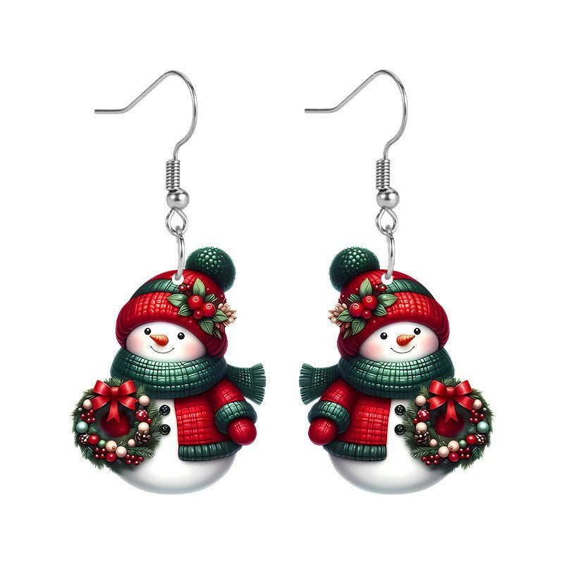 Wholesale White and green Christmas snowman earrings