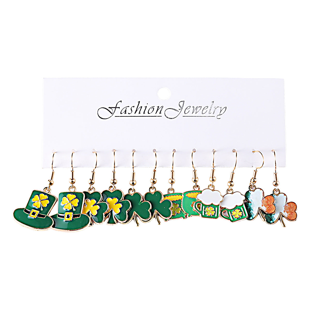 Wholesale St. Patrick's Day Green Clover Hat Green Beer  Earrings suit