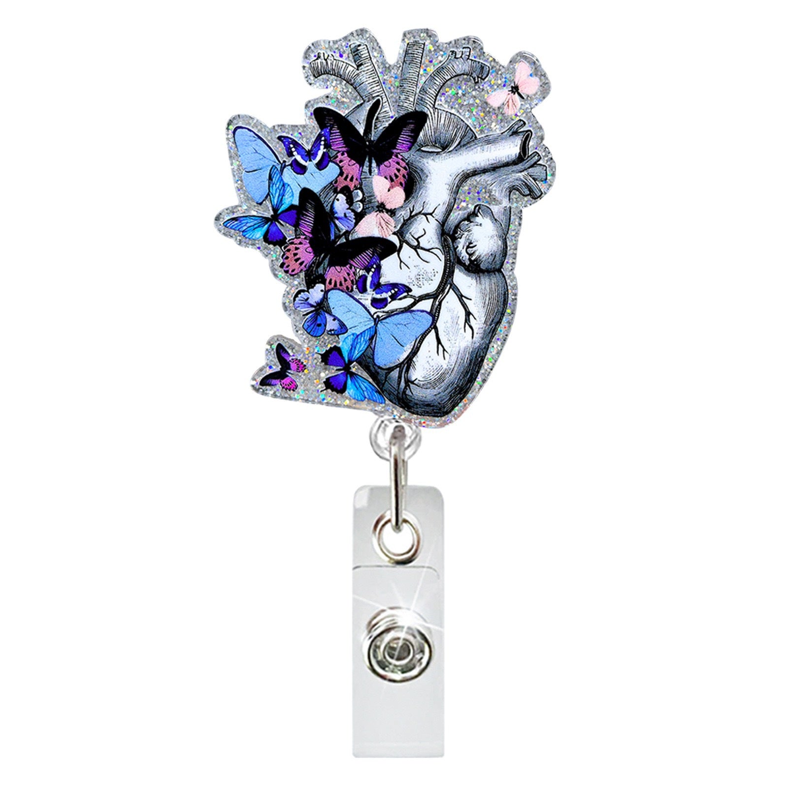Wholesale Acrylic Heart Series Retractable Rotating Badge Keychain