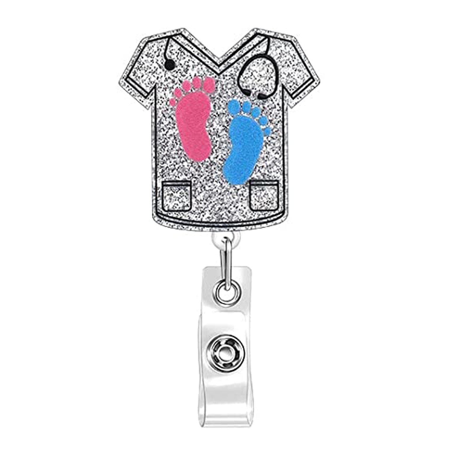 Wholesale Badge Reels Glitter Acrylic Baby Bottle Rainbow Retractable Keychain