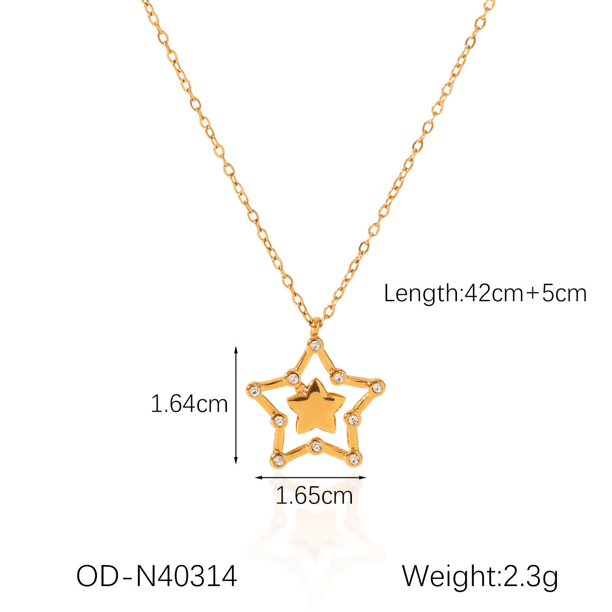 Wholesale diamond hollow five-pointed star titanium steel necklace