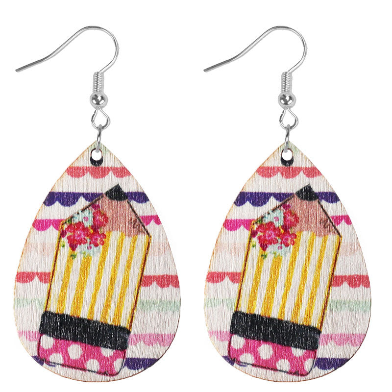 Wholesale School season teacher student drop-shaped wooden earrings