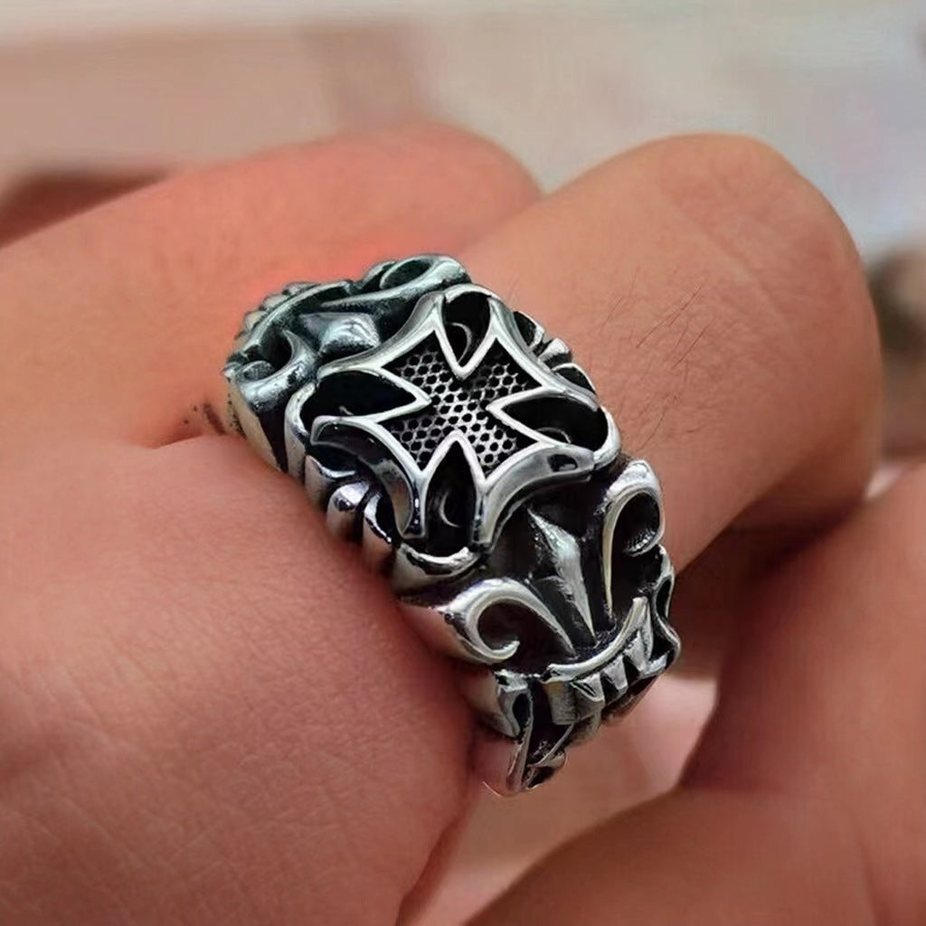 Wholesale Vintage Cross Anchor Ring Men' s Hip Hop Punk Adjustable Ring Fashion Accessory