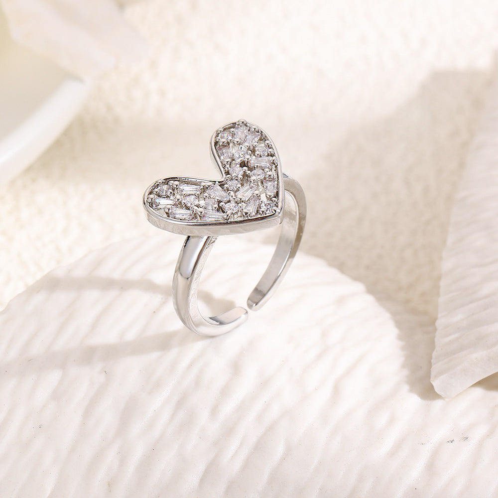 Wholesale Copper 18K gold-plated zircon heart ring