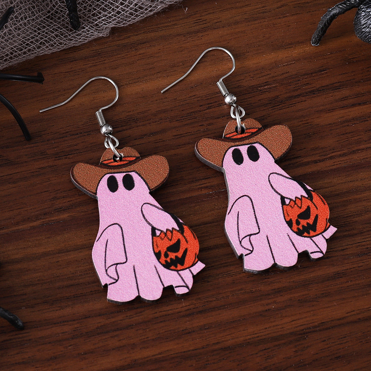 Wholesale  Halloween Ghost Face Pumpkin Cowboy Hat Ghost Pendant Earrings