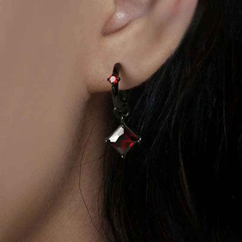 Wholesale 925 Sterling Silver Earrings Gothic Style Red Gemstone Earrings