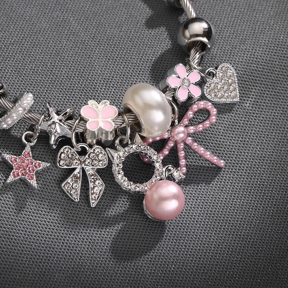 Wholesale Zinc Alloy Pink Pearl Cat Cartoon Bracelet Fashion Jewelry Accessory For Everyday Wear