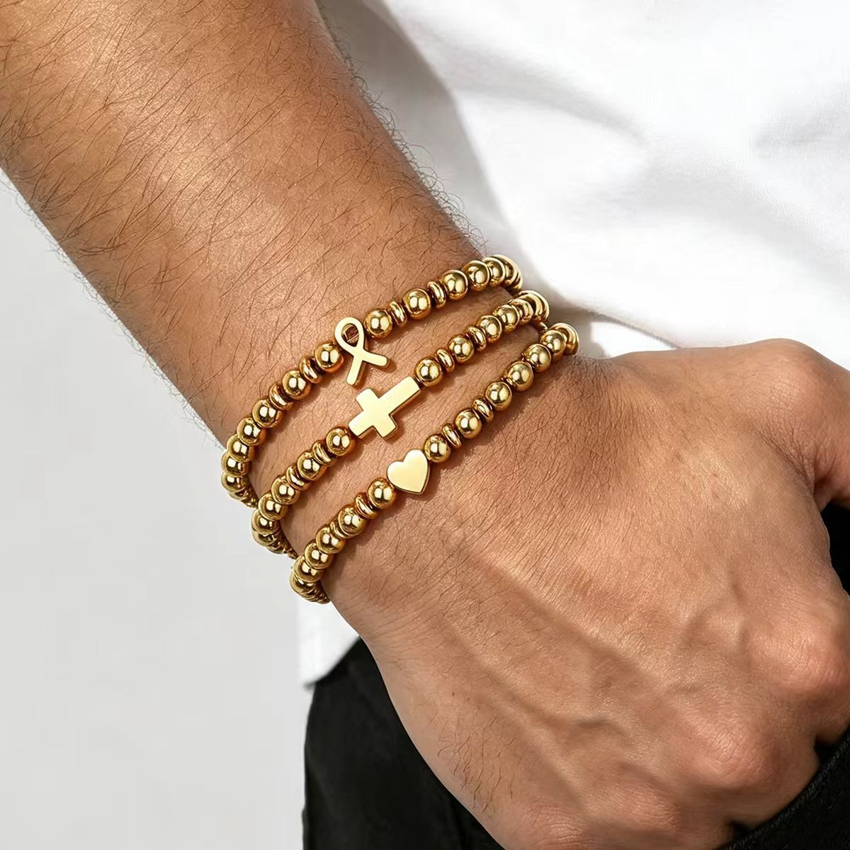 Wholesale Stylish Stainless Steel Heart Cross Handmade Bead Bracelet Unisex Jewelry Accessory For Gift Resale