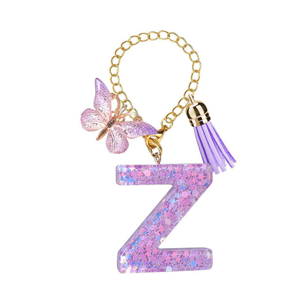 Wholesale  26 Letters Butterfly Tassel Pendant Keychains