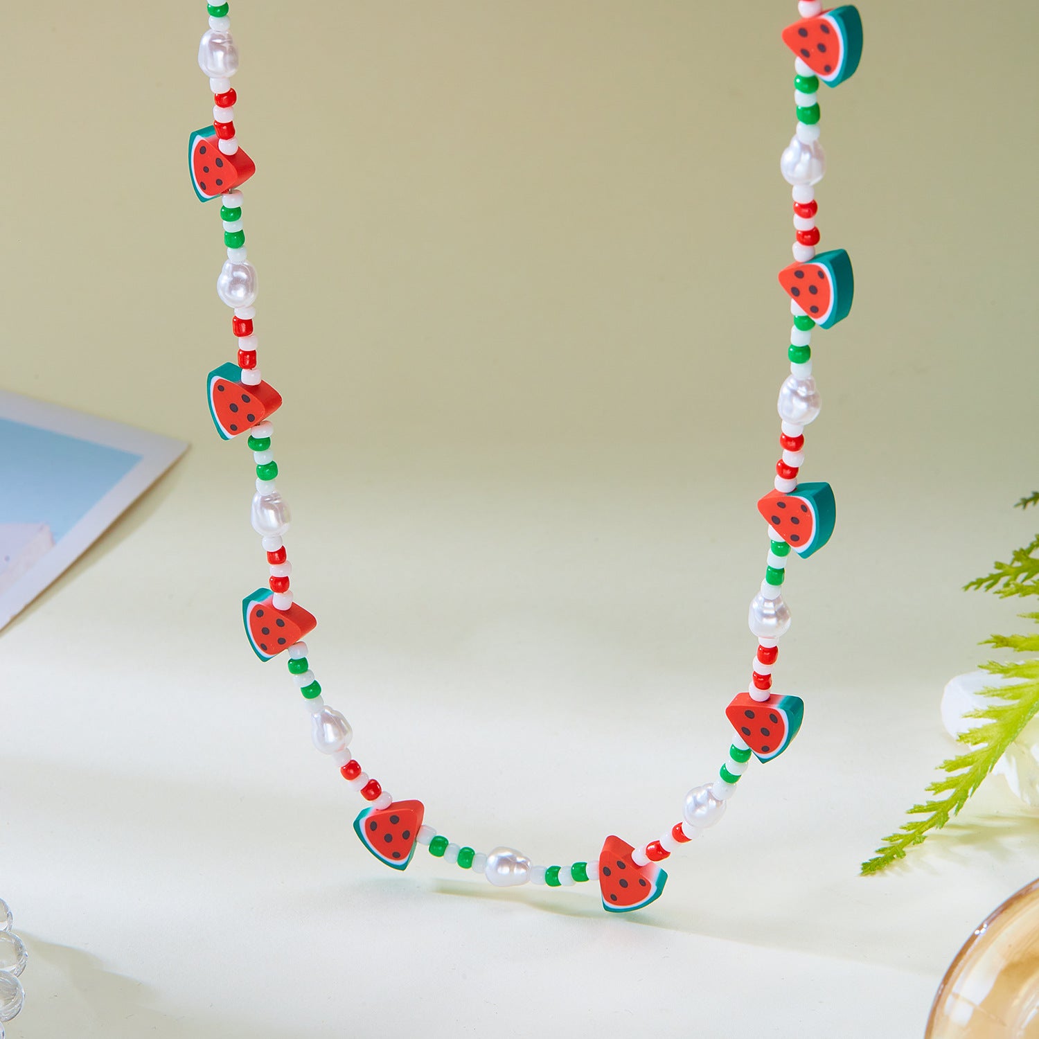 Wholesale simple summer small fresh soft pottery watermelon beads pearl necklace